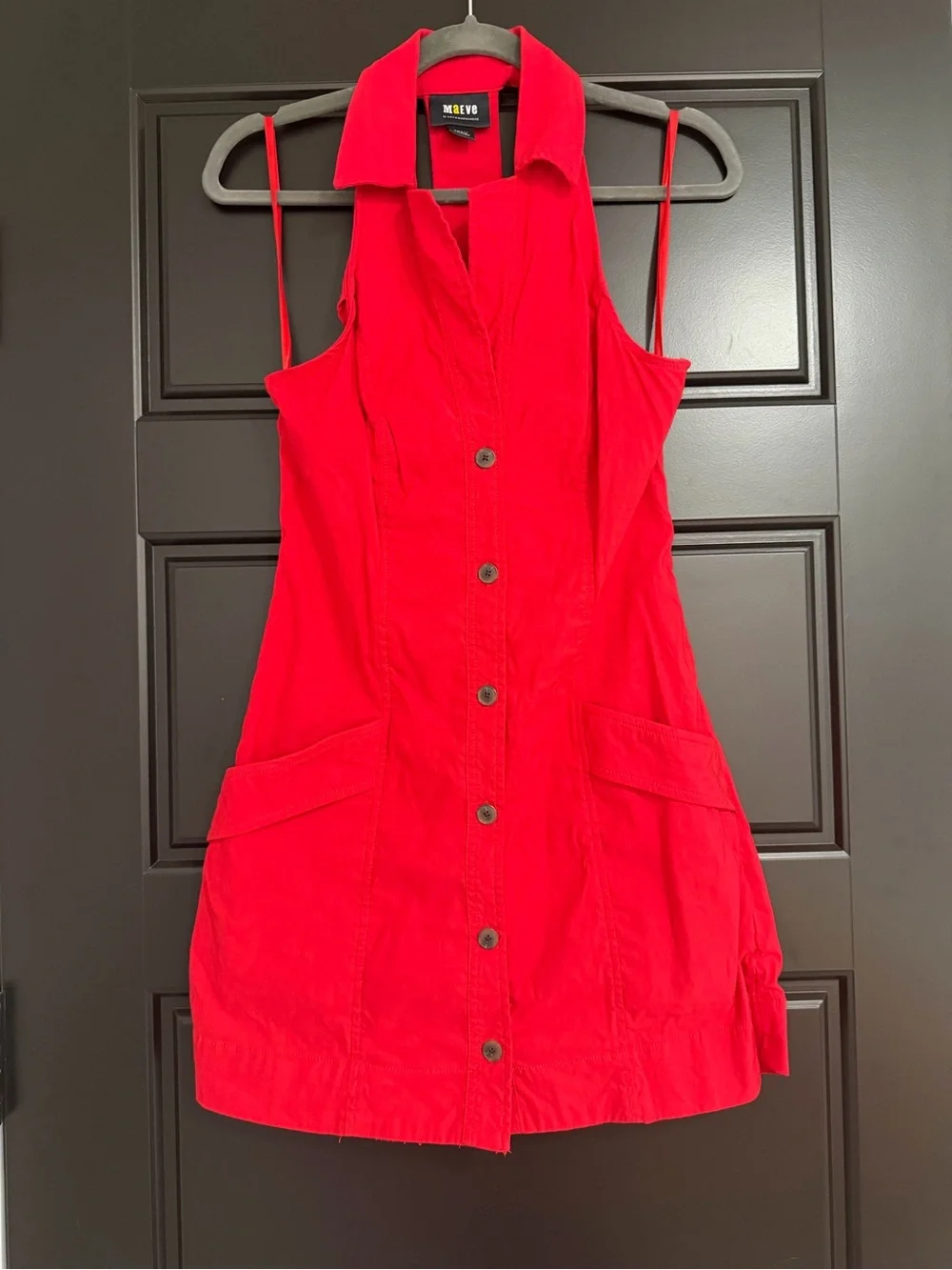 Maeve Anthropologie Red Halter Button Front Mini Dress Small